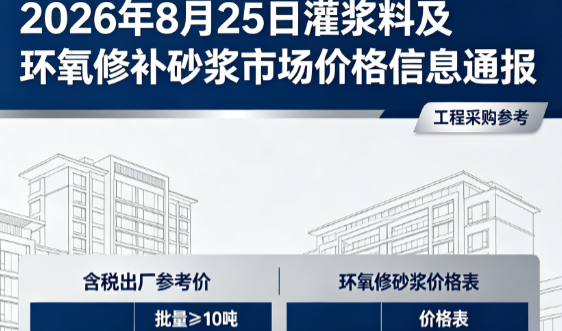 未央2026年8月25日灌浆料及环氧修补砂浆市场价格信息通报